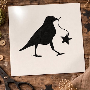 Primitive Crow Thick Mylar Stencil w/Star 8in. x 6.5in