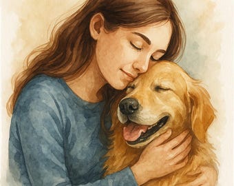 Retrato personalizado de mascota y dueño / Arte de acuarela personalizado / Regalo para perro y dueño / Arte de gato y dueño / Retrato digital personalizado de mascota