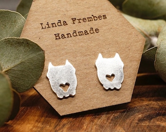 Pittie Love earrings - cropped ear pitbull jewelry - sterling silver earrings with your choice of backs. Great gift for a pittie lover!