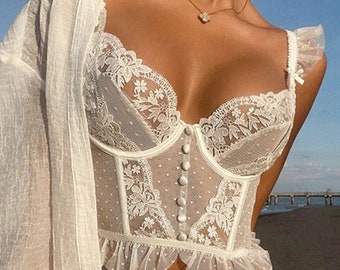 Corset Top White Overbust Bustier Lace Renaissance Casual Y2k - Etsy New  Zealand