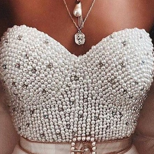 Pearl Bustier White Beaded Corset Top Art Arianne Sparkly Etsy