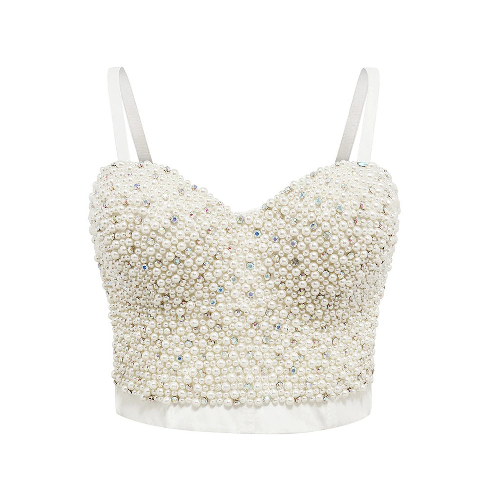 Pearl Bustier White Beaded Corset Top Art Arianne Sparkly - Etsy