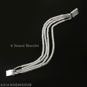 ZIRCON BRACELET || Natural white Zircon Beads Bracelet, Women’s Jewelry Dainty Bracelet, Genuine Zircon Bracelet 4 Strand 7 inch