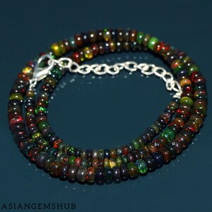 Natural Ethiopian Black Opal Necklace, AAA+ Welo Opal Beads, Opal Rondelle Beads Necklace, Multi Fire Opal Necklace, Gifted Jewelry