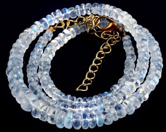 MOONSTONE NECKLACE || Natural AAA Rainbow Moonstone Beads Necklace, Moonstone Beads Handmade Necklace Gifted Jewelry 16 inches