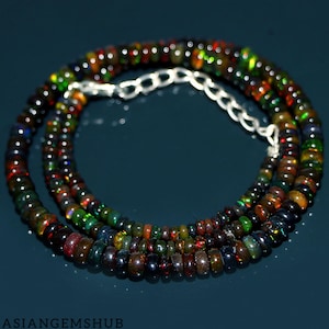 Natural Ethiopian Black Opal Necklace, AAA+ Welo Opal Beads, Opal Rondelle Beads Necklace, Multi Fire Opal Necklace, Gifted Jewelry
