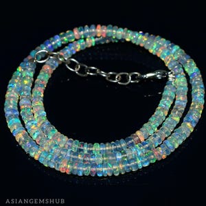 AAA+ natuurlijke Ethiopische opaalketting, Welo Opal-kralen, multi Fire Opal rondelle-kralenketting Echte opaalketting Begaafde sieradenketting