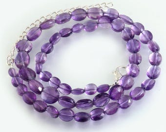 Natural Amethyst Oval Beads Necklace, faceted Beads Handmade Jewelry 16 inches