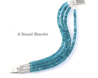 BLUE TOPAZ BRACELET || Natural London Blue Topaz 4 Strand Bracelet, Women’s Jewelry Dainty Bracelet, Genuine Topaz Bracelet 7 inches