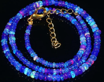 Natural Ethiopian Opal Necklace: AAA Purple Lavender Fire Opal Beads, 16 inch