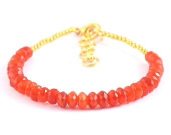 Handmade AAA Carnelian Bracelet: Red Rondelle Beads, 7 Inch