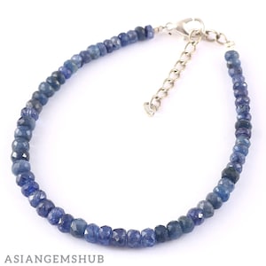 AAA Sapphire Bracelet || Blue Sapphire faceted rondelle beads Bracelet, Sapphire Handmade Gifted Jewelry 7 inch 3-4.5mm beads