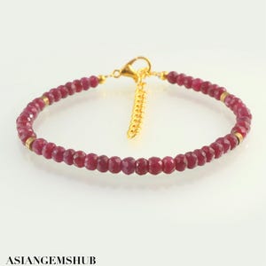 Rich Red Ruby Rondelle Bead Bracelet, Faceted AAA+ Gemstone Bracelet Gifted Jewelry