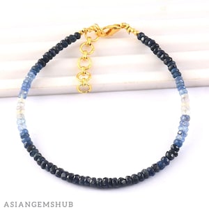 AAA Sapphire Bracelet || Shaded Blue Sapphire faceted rondelle beads Bracelet, Blue Sapphire Handmade Gifted Jewelry 7 inch 3-3.5mm beads