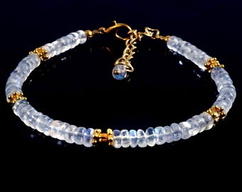 MOONSTONE BRACELET || Natural AAA Rainbow Moonstone Beads Bracelet, Moonstone Beads Handmade Bracelet Gifted Jewelry 7 inches
