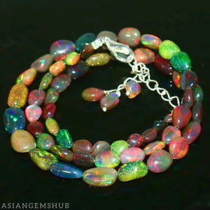 OPAL NECKLACE || Natural AAA Black Ethiopian Opal Necklace, Multi fire Opal Beaded Necklace, Handmade Necklace Gifted Jewelry 16 inches