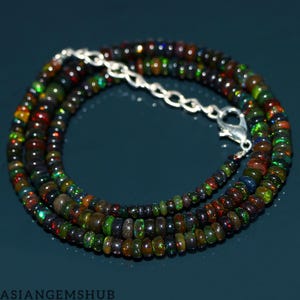 Natural Ethiopian Black Opal Necklace, AAA+ Welo Opal Beads, Opal Rondelle Beads Necklace, Multi Fire Opal Necklace, Gifted Jewelry