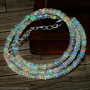 AAA+ natuurlijke Ethiopische opaalketting, Welo Opal-kralen, multi Fire Opal rondelle-kralenketting Echte opaalketting Begaafde sieradenketting
