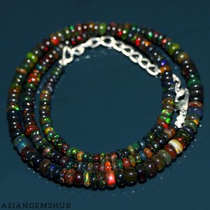 Natural Ethiopian Black Opal Necklace, AAA+ Welo Opal Beads, Opal Rondelle Beads Necklace, Multi Fire Opal Necklace, Gifted Jewelry
