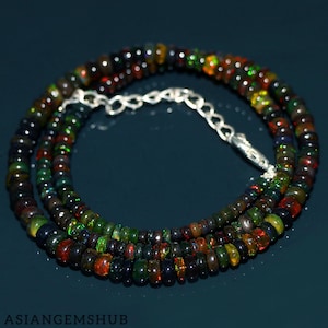 Natural Ethiopian Black Opal Necklace, AAA+ Welo Opal Beads, Opal Rondelle Beads Necklace, Multi Fire Opal Necklace, Gifted Jewelry
