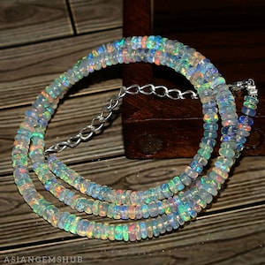 AAA+ natuurlijke Ethiopische opaalketting, Welo Opal-kralen, multi Fire Opal rondelle-kralenketting Echte opaalketting Begaafde sieradenketting