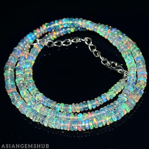 AAA+ natuurlijke Ethiopische opaalketting, Welo Opal-kralen, multi Fire Opal rondelle-kralenketting Echte opaalketting Begaafde sieradenketting