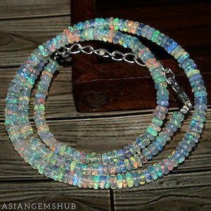 AAA+ natuurlijke Ethiopische opaalketting, Welo Opal-kralen, multi Fire Opal rondelle-kralenketting Echte opaalketting Begaafde sieradenketting