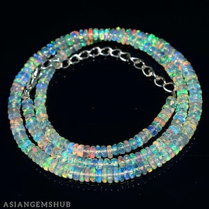 AAA+ natuurlijke Ethiopische opaalketting, Welo Opal-kralen, multi Fire Opal rondelle-kralenketting Echte opaalketting Begaafde sieradenketting