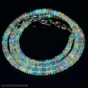 AAA + natuurlijke Ethiopische opaalketting, Welo Opal-kralen, multi Fire Opal rondelle-kralenketting, echte opaalketting begaafde sieraden 16 inch
