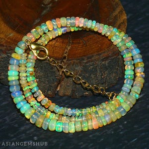AAA-opaalketting, natuurlijke Ethiopische Welo-opaal, Ethiopische opaalkralenketting, multi-vuuropaal kralen echte opaalketting 16 inch