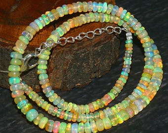 Colar de opala AAA, opala etíope natural Welo, colar de contas de opala etíope, colar de opala genuína com contas de opala de fogo múltipla de 16 polegadas