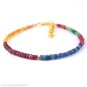 Natural Multi Sapphire Bracelet, Sapphire Gemstone Bracelet, Sapphire faceted Rondelle Beads Bracelet, Handmade Bracelet Gifted Jewelry