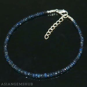 AAA Sapphire Bracelet || Blue Sapphire faceted rondelle beads Bracelet,  Sapphire Handmade Gifted Jewelry 7 inch 2.5-3mm beads