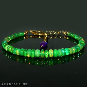 AAA+ Opal Bracelet, Natural Ethiopian Welo Fire Opal, Ethiopian Opal Beads Bracelet, Green Opal Dainty Bracelet, Genuine Opal Bracelet