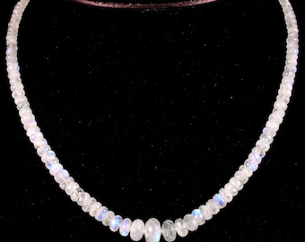 AAA Rainbow Moonstone Necklace: Faceted Rondelle Beads, 16 inch