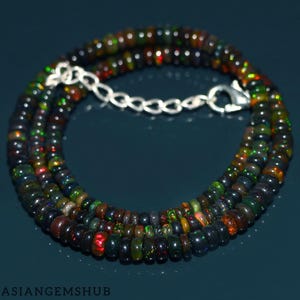 Natural Ethiopian Black Opal Necklace, AAA+ Welo Opal Beads, Opal Rondelle Beads Necklace, Multi Fire Opal Necklace, Gifted Jewelry