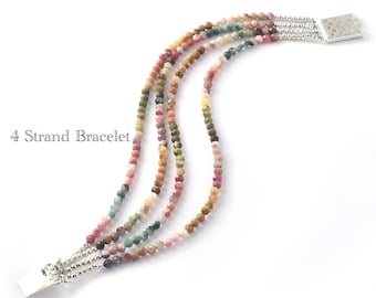 TOURMALINE BRACELET || Natural Multi Tourmaline Beads Bracelet, Women’s Jewelry Dainty Bracelet, Genuine Tourmaline Bracelet 4 Strand 7 inch