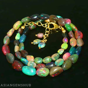 OPAL NECKLACE || Natural AAA Black Ethiopian Opal Necklace, Multi fire Opal Beaded Necklace, Handmade Necklace Gifted Jewelry 16 inches