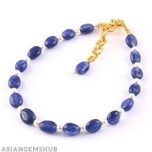 AAA Sapphire Bracelet || Blue Sapphire Smooth oval beads Bracelet, Sapphire Handmade Gifted Jewelry 7 inch 4 to 7mm beads