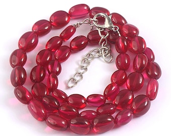 Handmade AAA Ruby Necklace: 18 Inch Oval Smooth Beads