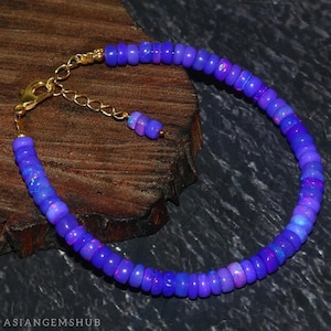 Opal Bracelet, Natural Ethiopian Welo Fire Opal, Ethiopian Opal Beads Bracelet, Levender Purple Opal Dainty Bracelet, Genuine Opal Bracelet
