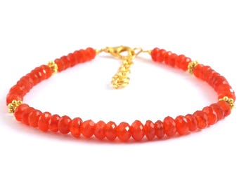 AAA Carnelian Bracelet: Natural Red Rondelle Beads, 7 Inch