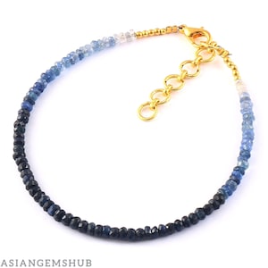AAA Sapphire Bracelet || Shaded Blue Sapphire faceted rondelle beads Bracelet, Blue Sapphire Handmade Gifted Jewelry 7 inch 3-3.5mm beads