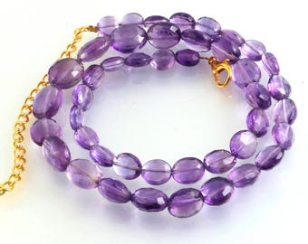 Natural Amethyst Oval Beads Necklace, faceted Beads Handmade Jewelry 16 inches