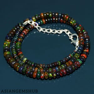 Natural Ethiopian Black Opal Necklace, AAA+ Welo Opal Beads, Opal Rondelle Beads Necklace, Multi Fire Opal Necklace, Gifted Jewelry