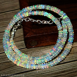 AAA + natuurlijke Ethiopische opaalketting, Welo Opal-kralen, multi Fire Opal rondelle-kralenketting, echte opaalketting begaafde sieraden 16 inch