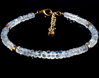 Rainbow Moonstone Bead Bracelet | Handmade Gifted Jewelry, 7 inch