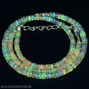 AAA+ natuurlijke Ethiopische opaalketting, Welo Opal-kralen, multi Fire Opal rondelle-kralenketting Echte opaalketting Begaafde sieradenketting