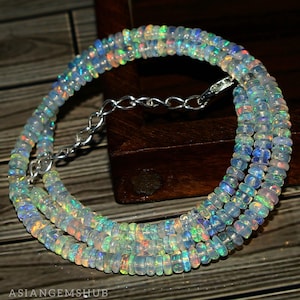 AAA+ natuurlijke Ethiopische opaalketting, Welo Opal-kralen, multi Fire Opal rondelle-kralenketting Echte opaalketting Begaafde sieradenketting