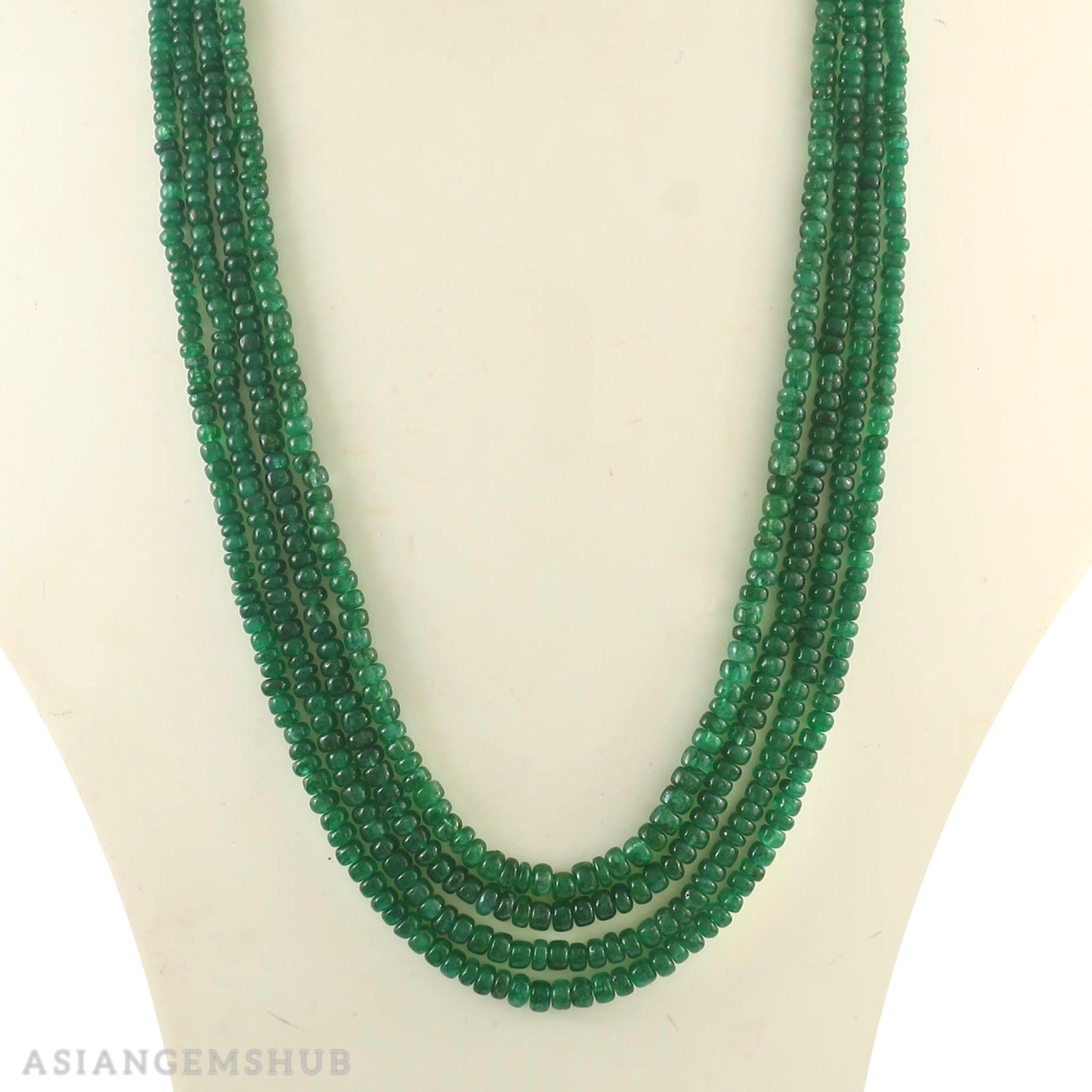 AAA Emerald Necklace: Handmade 4-Strand Rondelle Beads, 18 inch